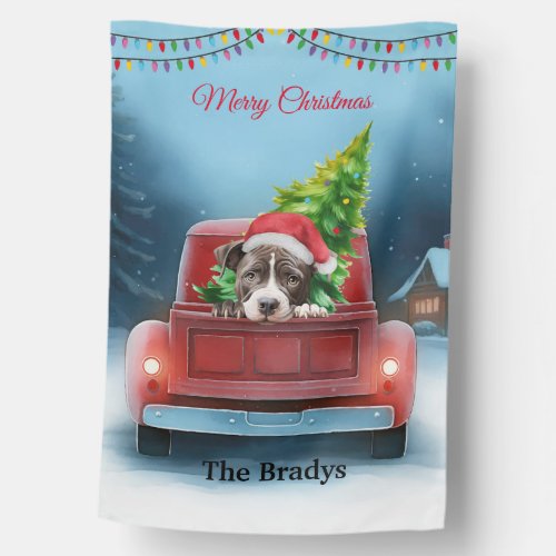 American Pit Bull in Christmas Truck Holidays House Flag