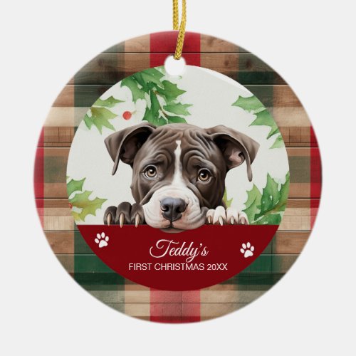 American Pit Bull Personalized Christmas Ceramic Ornament