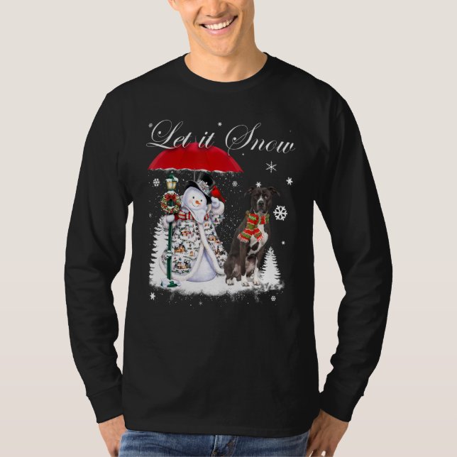 American Pit Bull Santa Dog Christmas Snowman Xmas T-Shirt (Front)
