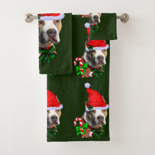 American Pit Bull Terrier Christmas Bath Towel Set