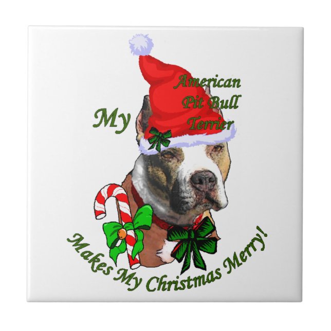 American Pit Bull Terrier Christmas Ceramic Tile (Front)