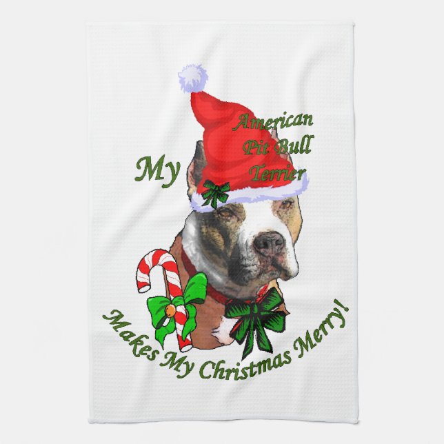 American Pit Bull Terrier Christmas Kitchen Towel (Vertical)