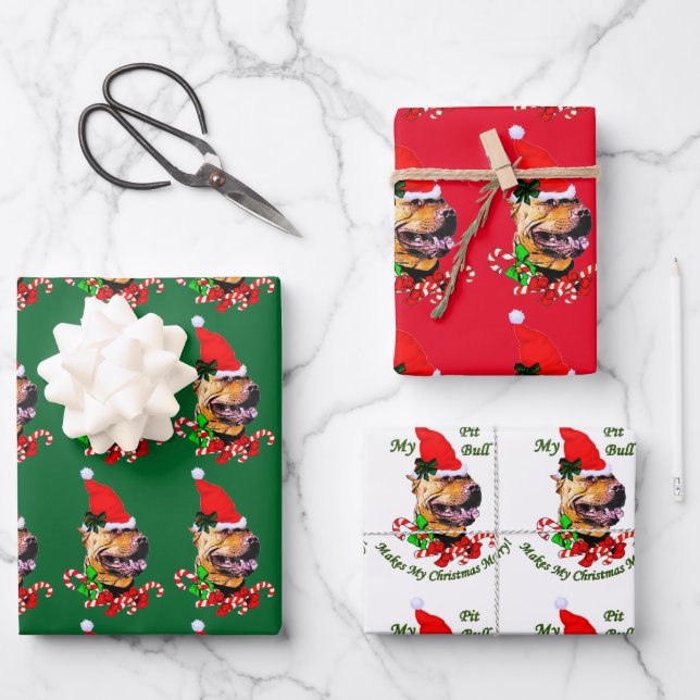 American Pit Bull Terrier Christmas Wrapping Paper Sheets (Front)