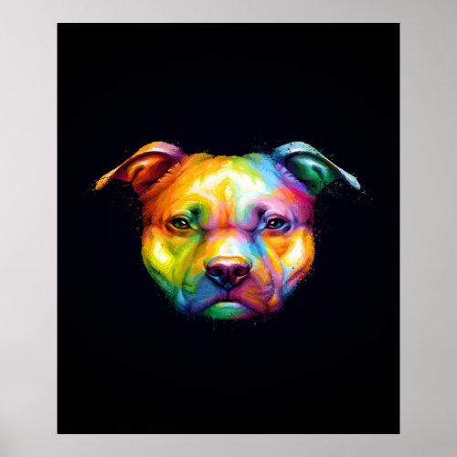 American Pit Bull Terrier Colorful Face Poster