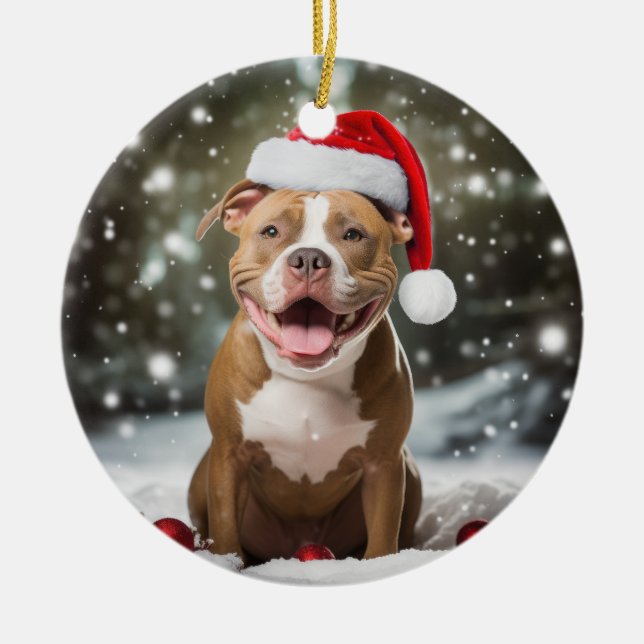 American Pit Bull Terrier Dog Christmas Keepsake Ceramic Ornament (Front)