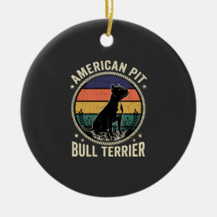American Pit Bull Terrier Dog Vintage Sunset Rope Ceramic Ornament