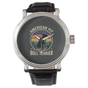 American Pit Bull Terrier Dog Vintage Sunset Rope Watch