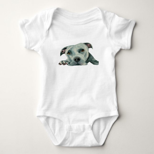 American Pit Bull Terrier Dog Watercolor Painting Baby Bodysuit (Front)