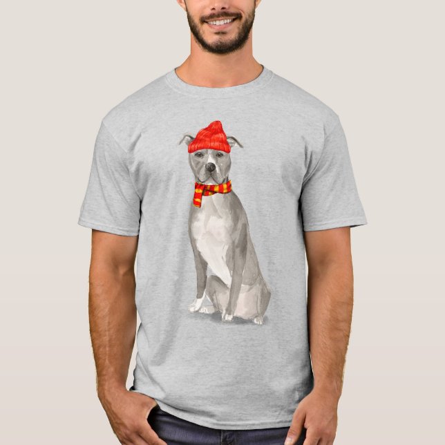 American Pit Bull Terrier Funny Christmas Dog T-Shirt (Front)