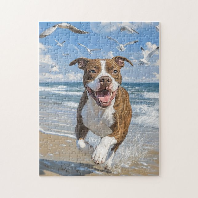 American Pit Bull Terrier on the beach Jigsaw Puzzle (Vertical)