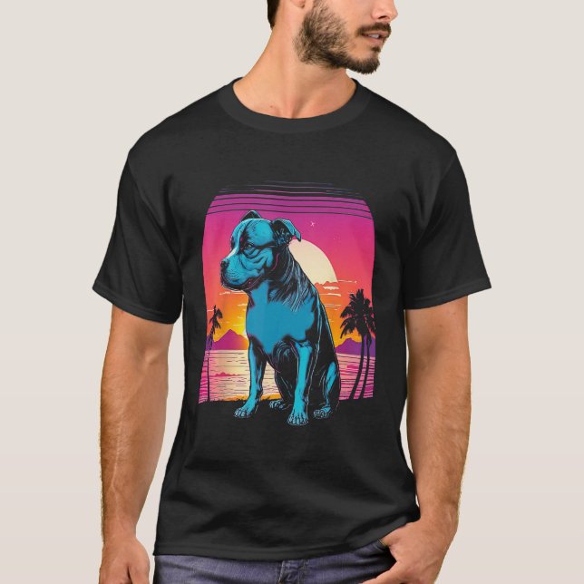 American Pit Bull Terrier Retro 80s Style Sunset T-Shirt (Front)