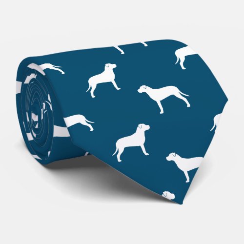 American Pit Bull Terrier Silhouettes Pattern Blue Tie