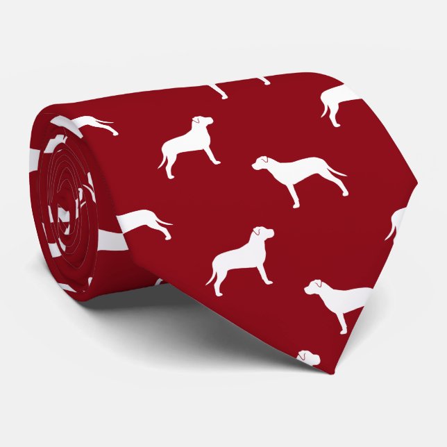 American Pit Bull Terrier Silhouettes Pattern Red Tie (Rolled)