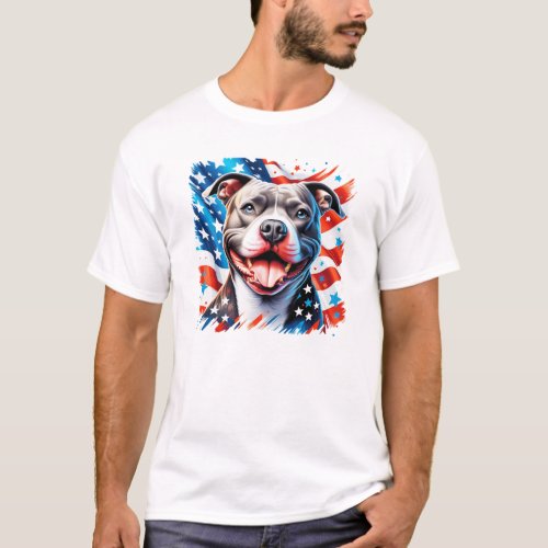 American pit bull with US flag T_Shirt