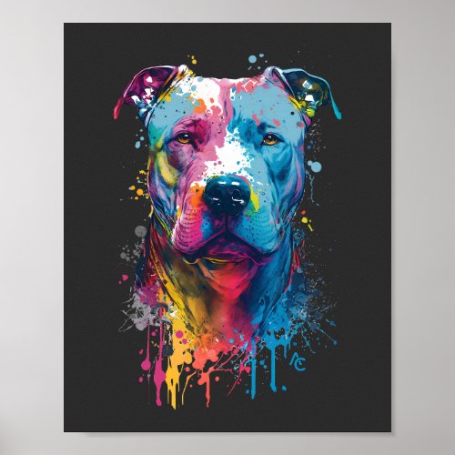 American Pitbull _ Neon Graffiti Ink Splash Poster