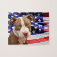 Brindle & White Pit Bull Terrier Cute Staffordshire Pitbull Art Jigsaw  Puzzle