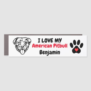 American Pitbull Silhouette Heart Pawprint  Car Magnet