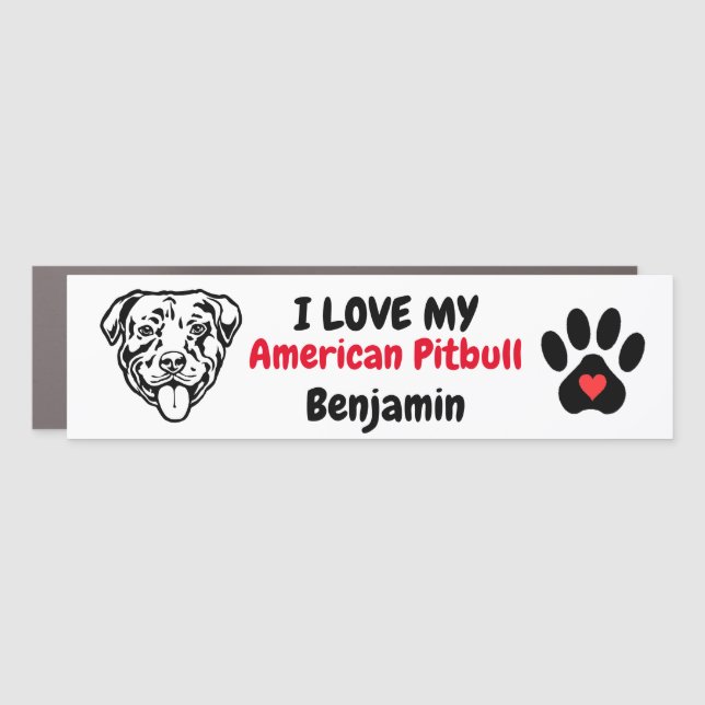 American Pitbull Silhouette Heart Pawprint  Car Magnet (Front)