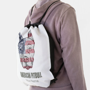 American Pitbull Terrier Bully Dog Vintage Flag Drawstring Bag
