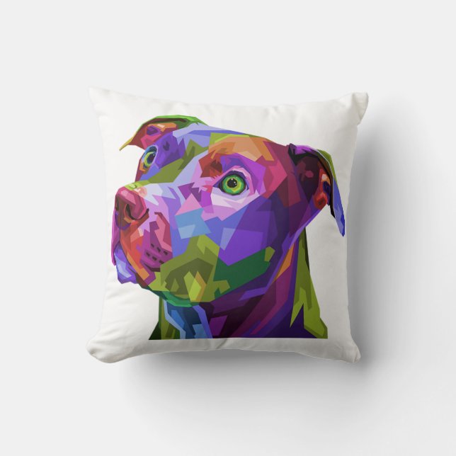 American Pitbull Terrier Pop Art Portrait for Dog  Throw Pillow (Front)