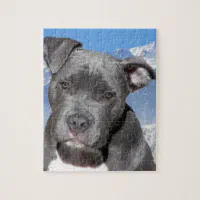 Brindle & White Pit Bull Terrier Cute Staffordshire Pitbull Art Jigsaw  Puzzle