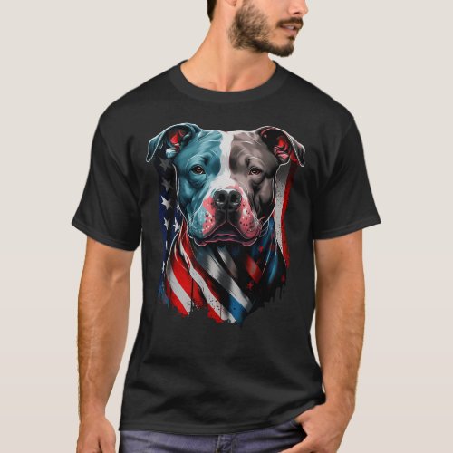 American Pitbull Terrier USA Flag Patriotic Dog  T_Shirt