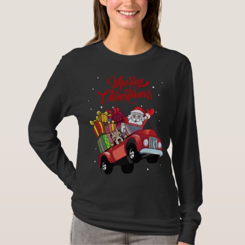 American Pitbull Terrier With Santa Claus In Red T T_Shirt