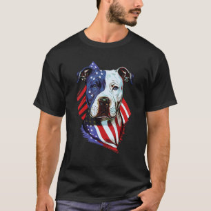 American Pitbull with American Flag Illustration T-Shirt
