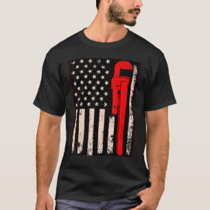 American Plumber Flag Patriotic Plumbing Wrench Pi T-Shirt