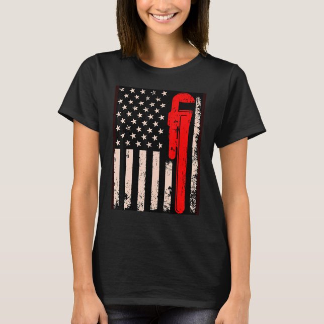 American Plumber Flag Patriotic Plumbing Wrench Pi T-Shirt (Front)
