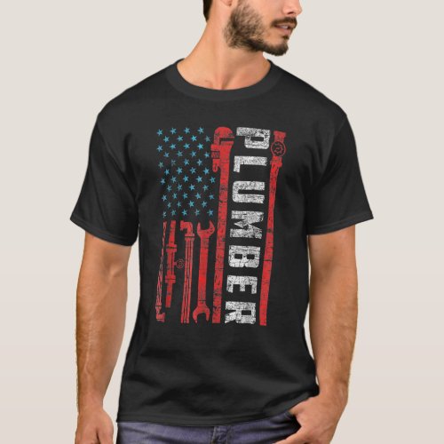 American Plumbing Flag 4th Of July Patriotic Plumb T_Shirt