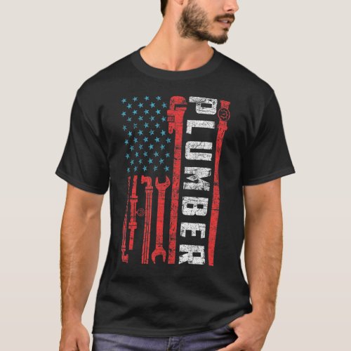 American Plumbing Flag 4th of July Patriotic Plumb T_Shirt