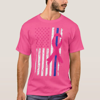 American Police Flag Cool Breast Cancer Awareness  T-Shirt