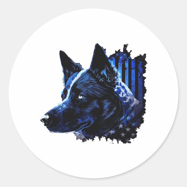 American Police Flag K9 Unit Patriotic Dog Lover Classic Round Sticker (Front)