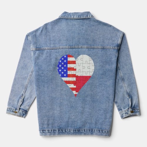 American Polish Flag Heart  Denim Jacket