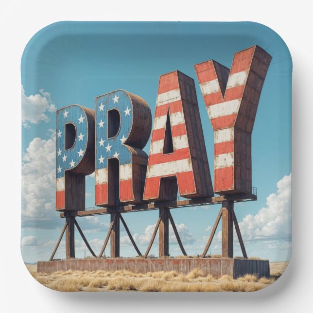 American PRAY Billboard On Farmland Paper Plates (Front)