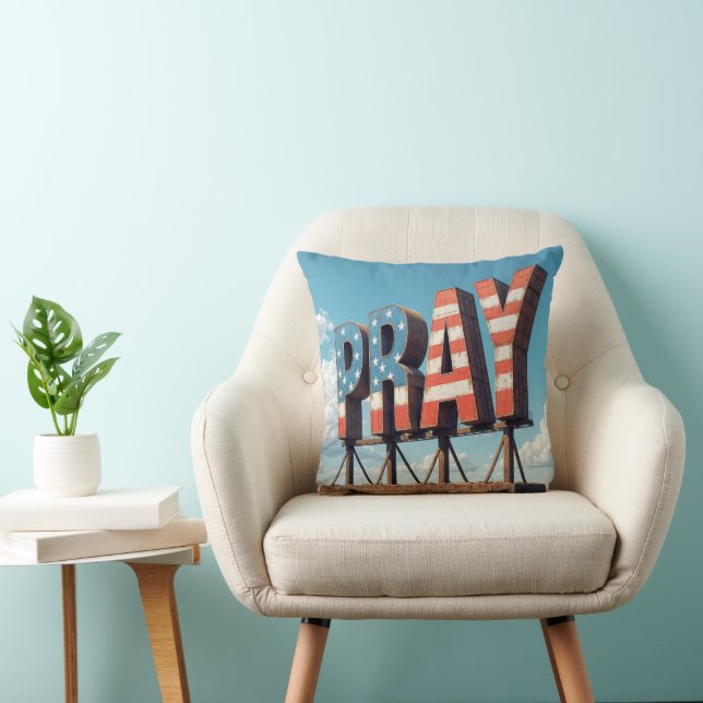 American PRAY Billboard On Farmland Throw Pillow (Chair)