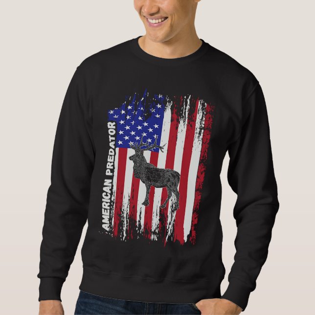 American Predator Patriotic American Flag ELK Hunt Sweatshirt (Front)
