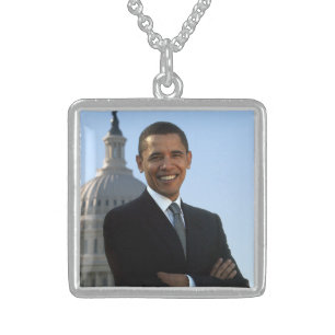 American President Barack Obama as US Senator Sterling Silver Necklace