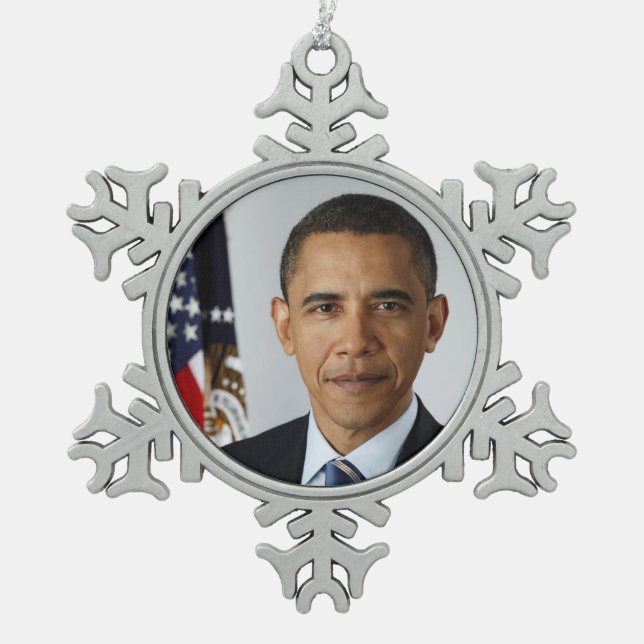 American President Barack Obama at White House  Snowflake Pewter Christmas Ornament (Front)