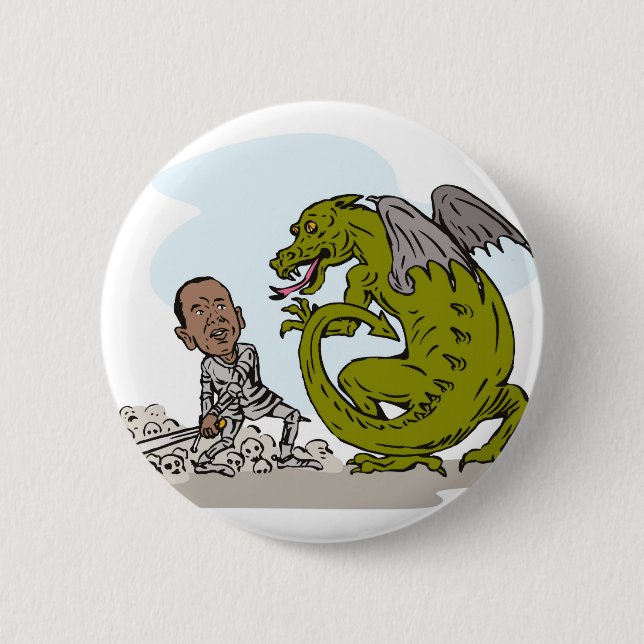 American President Barack Obama Knight Dragon Pinback Button (Front)