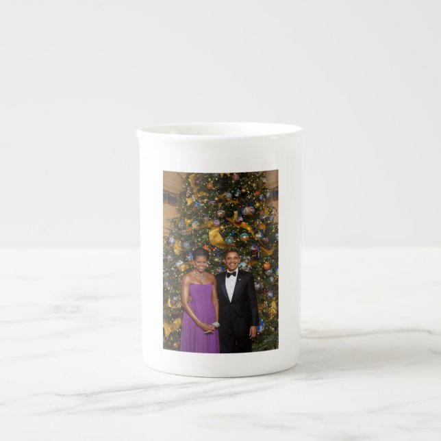 American President Barack Obama on Christmas Card Bone China Mug (Front)