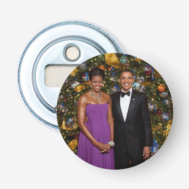 American President Barack Obama on Christmas Card Bottle Opener (Front)