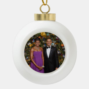 American President Barack Obama on Christmas Card Ceramic Ball Christmas Ornament