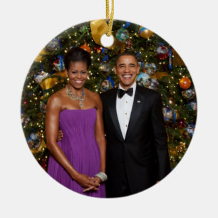 American President Barack Obama on Christmas Card Ceramic Ornament