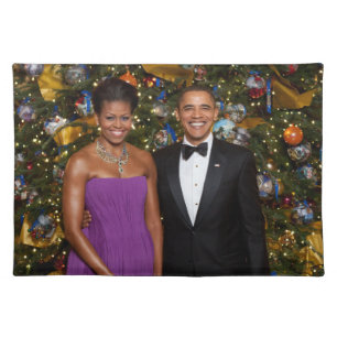 American President Barack Obama on Christmas Card Cloth Placemat