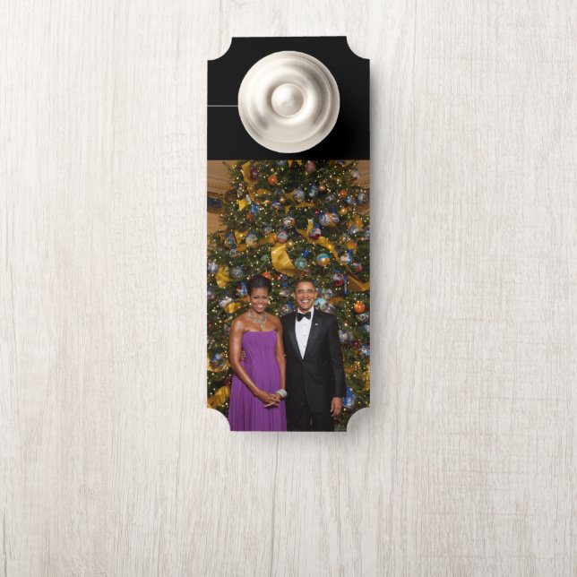 American President Barack Obama on Christmas Card Door Hanger (On Knob)