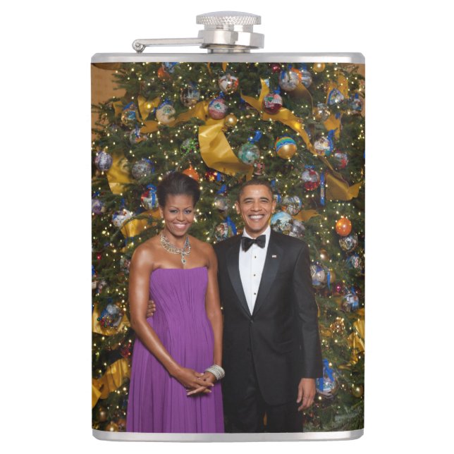 American President Barack Obama on Christmas Card Flask (Front)