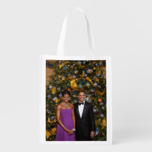 American President Barack Obama on Christmas Card Grocery Bag