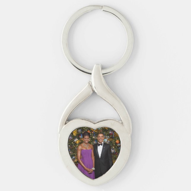 American President Barack Obama on Christmas Card Keychain (Front)